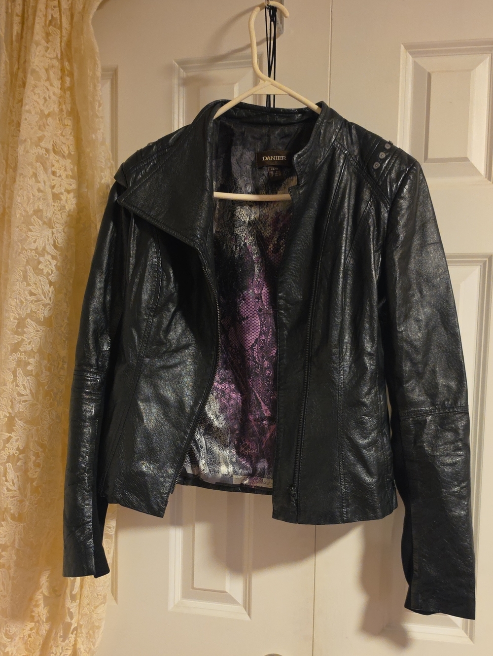 Danier Black Leather Jacket with Purple Lining - Women's